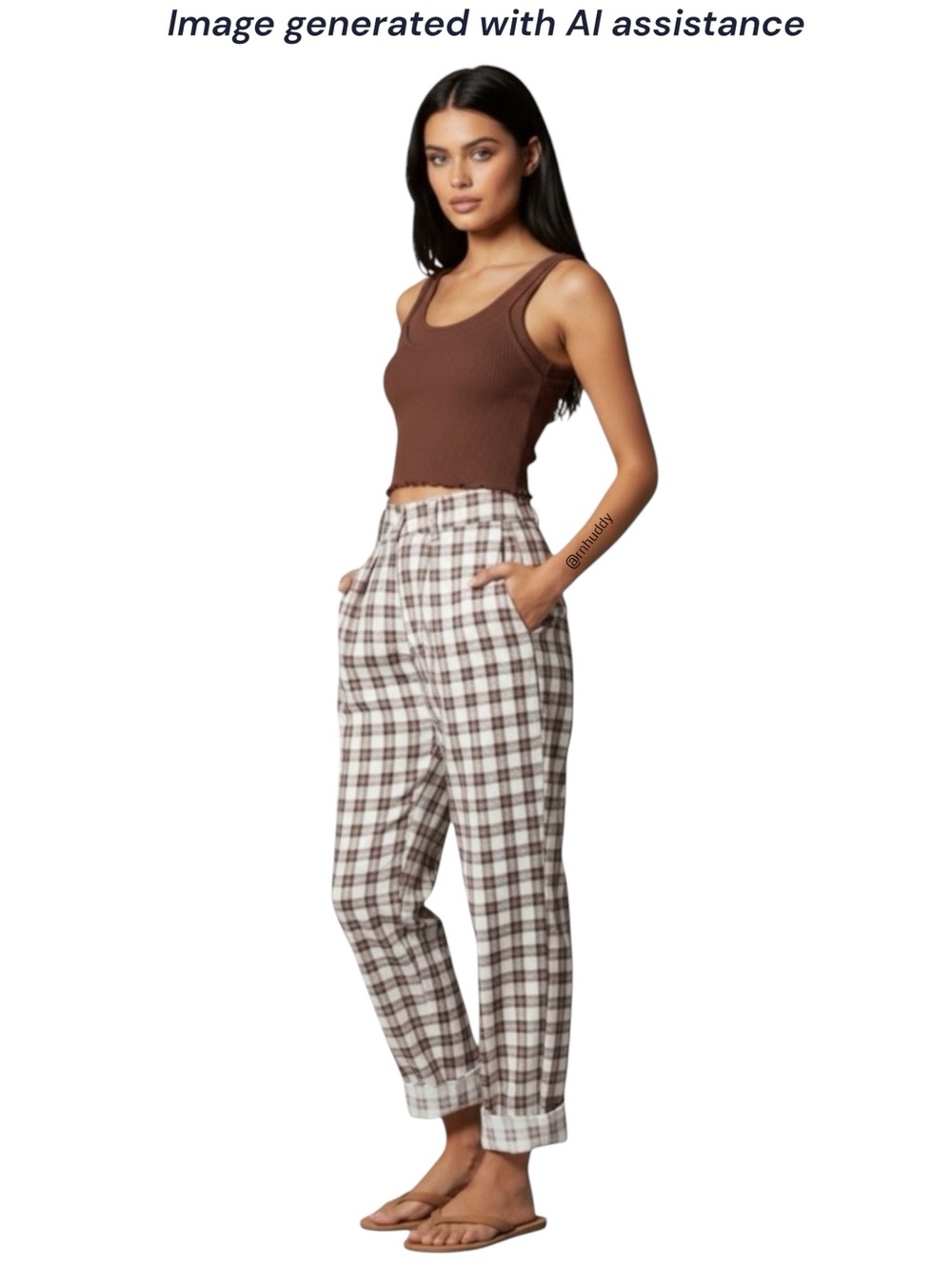 Motel L Misca brown plaid pleated trouser